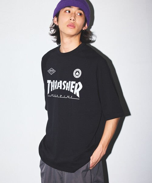 FREAK'S STORE(フリークスストア)の「限定展開 THRASHER×FREAK'S STORE/スラッシャー 別注 ビッグシルエット サッカーシャツ クルーネック プリントTシャツ/リンガーTシャツ(Tシャツ/カットソー・メンズ・ホワイト/ホワイト×ブラック/ブラック/ブラック×ホワイト・SMALL/MEDIUM/LARGE)」の21枚目の写真