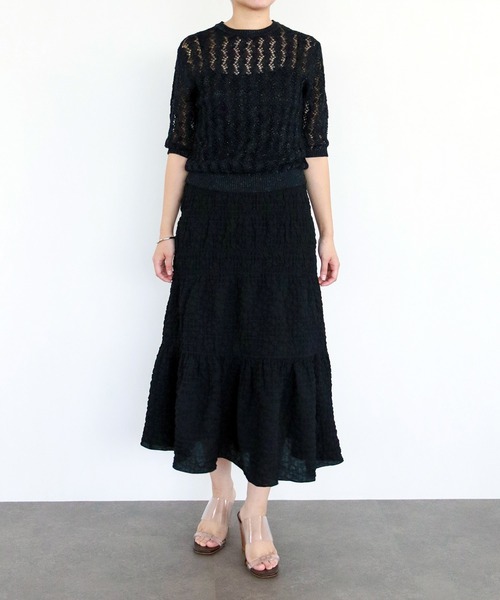 Marilyn Moon(マリリンムーン)の「ギマコットンラメニットクロシェニット(ニット/セーター・レディース・アイボリー/オフホワイト/ブラック・FREE)」の11枚目の写真