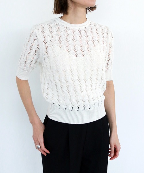 Marilyn Moon(マリリンムーン)の「ギマコットンラメニットクロシェニット(ニット/セーター・レディース・アイボリー/オフホワイト/ブラック・FREE)」の16枚目の写真