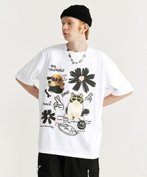 オーバーサイズ 手書き風アニマルプリントTシャツ