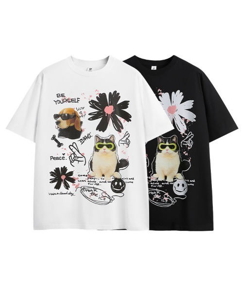 Ressaca（レサーカ）の「オーバーサイズ 手書き風アニマルプリントTシャツ（Tシャツ/カットソー・メンズ・ブラック/ホワイト・XXL/XL/L/M）」の4枚目の写真