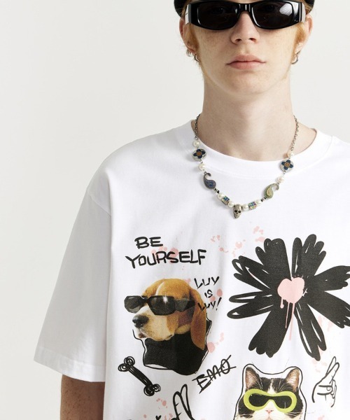 オーバーサイズ 手書き風アニマルプリントTシャツ（Tシャツ