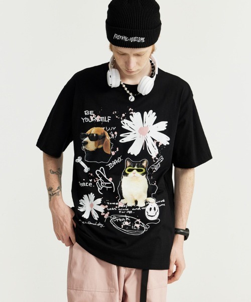 Ressaca（レサーカ）の「オーバーサイズ 手書き風アニマルプリントTシャツ（Tシャツ/カットソー・メンズ・ブラック/ホワイト・XXL/XL/L/M）」の11枚目の写真
