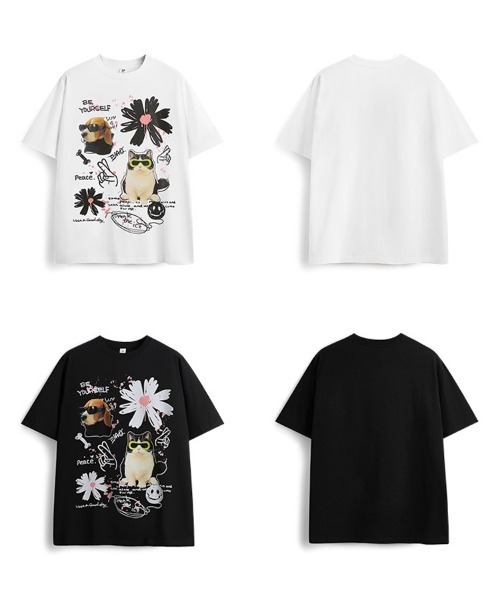 オーバーサイズ 手書き風アニマルプリントTシャツ（Tシャツ