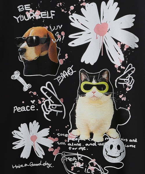 Ressaca（レサーカ）の「オーバーサイズ 手書き風アニマルプリントTシャツ（Tシャツ/カットソー・メンズ・ブラック/ホワイト・XXL/XL/L/M）」の7枚目の写真