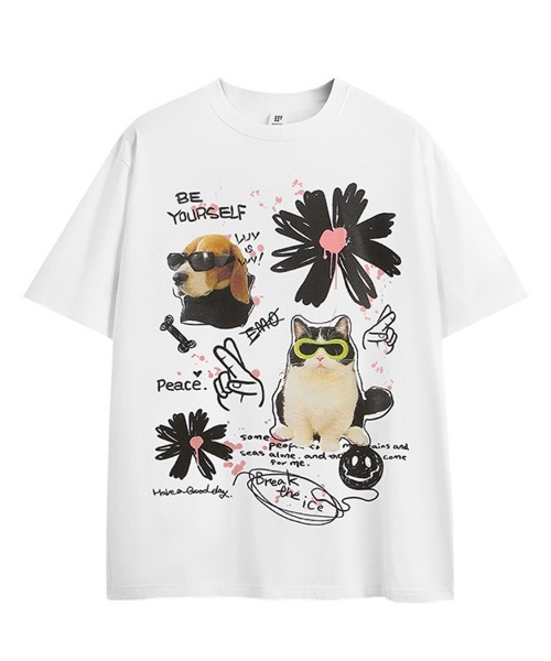 オーバーサイズ 手書き風アニマルプリントTシャツ（Tシャツ