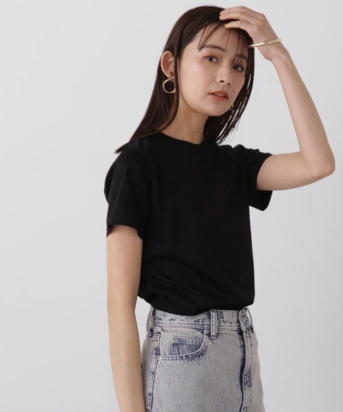 N.（N. Natural Beauty Basic）（エヌエヌナチュラルビューティーベーシック）の「◆シルケットクルーネックＴシャツ（Tシャツ/カットソー・レディース・ベージュ/パープル/ブラック/オフホワイト・MEDIUM）」の7枚目の写真