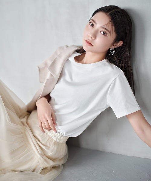 N.（N. Natural Beauty Basic）（エヌエヌナチュラルビューティーベーシック）の「◆シルケットクルーネックＴシャツ（Tシャツ/カットソー・レディース・ベージュ/パープル/ブラック/オフホワイト・MEDIUM）」の2枚目の写真