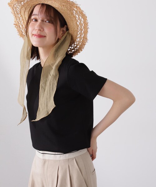 N.（N. Natural Beauty Basic）（エヌエヌナチュラルビューティーベーシック）の「◆シルケットクルーネックＴシャツ（Tシャツ/カットソー・レディース・ベージュ/パープル/ブラック/オフホワイト・MEDIUM）」の3枚目の写真