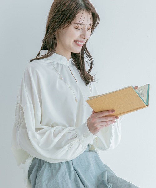 Jayro（ジャイロ）の「スキッパーバックギャザーブラウス（シャツ/ブラウス・レディース・ライトグレー/ホワイト系その他/ラベンダー/イエロー・FREE）」の18枚目の写真