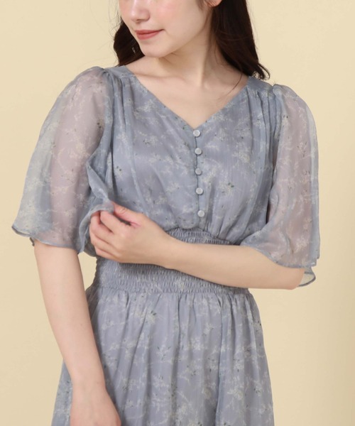 archives（アルシーヴ）の「花柄フレアスリーブワンピース（ワンピース