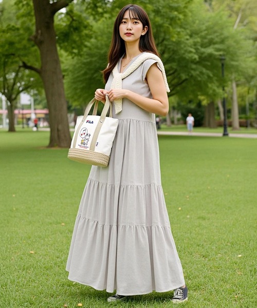 FILA（フィラ）の「FILA フィラ ×PEANUTS ピーナッツ SNOOPY スヌーピー コラボ キャンパス カゴ 巾着 トートバッグ（トートバッグ・レディース・ネイビー/ベージュ/グリーン・FREE）」の12枚目の写真