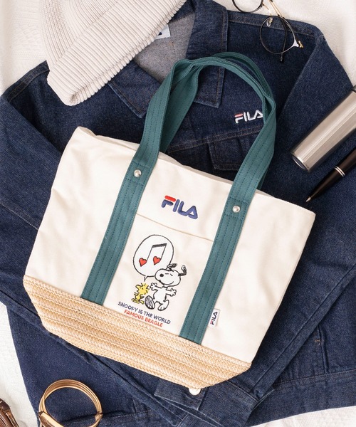 FILA（フィラ）の「FILA フィラ ×PEANUTS ピーナッツ SNOOPY スヌーピー コラボ キャンパス カゴ 巾着 トートバッグ（トートバッグ・レディース・ネイビー/ベージュ/グリーン・FREE）」の11枚目の写真