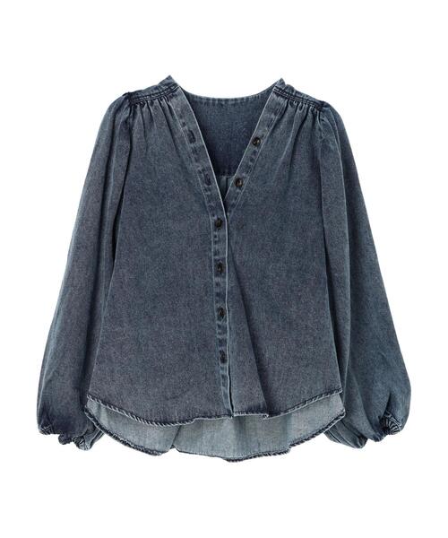 CRAFT STANDARD BOUTIQUE(クラフトスタンダードブティック)の「デニムギャザーヨークブラウス(シャツ/ブラウス・レディース・インディゴブルー/サックスブルー・FREE)」の9枚目の写真