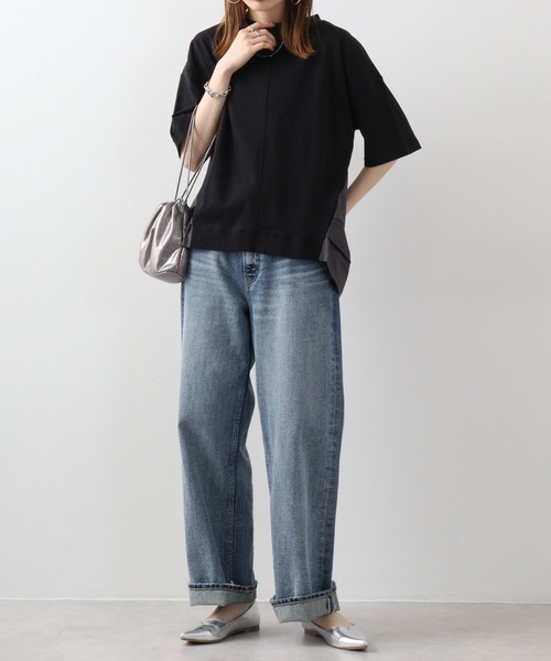 Arinomama(アリノママ)の「Arinomama 異素材ドッキングトップス(Tシャツ/カットソー・レディース・ホワイト/ブラック×グレー/ダークカーキ・FREE)」の8枚目の写真
