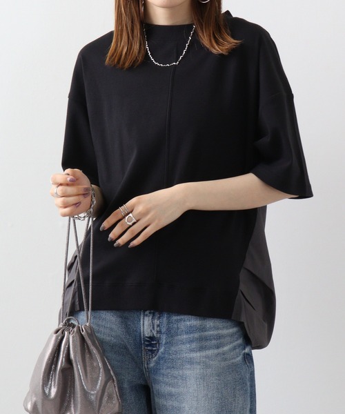 Arinomama(アリノママ)の「Arinomama 異素材ドッキングトップス(Tシャツ/カットソー・レディース・ホワイト/ブラック×グレー/ダークカーキ・FREE)」の4枚目の写真