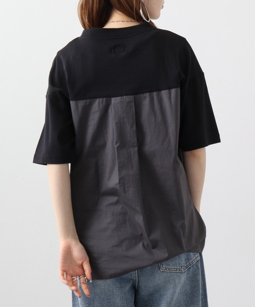 Arinomama(アリノママ)の「Arinomama 異素材ドッキングトップス(Tシャツ/カットソー・レディース・ホワイト/ブラック×グレー/ダークカーキ・FREE)」の6枚目の写真