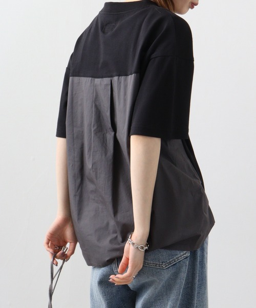 Arinomama(アリノママ)の「Arinomama 異素材ドッキングトップス(Tシャツ/カットソー・レディース・ホワイト/ブラック×グレー/ダークカーキ・FREE)」の7枚目の写真