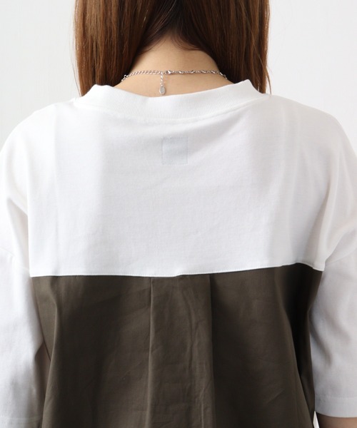 Arinomama(アリノママ)の「Arinomama 異素材ドッキングトップス(Tシャツ/カットソー・レディース・ホワイト/ブラック×グレー/ダークカーキ・FREE)」の16枚目の写真