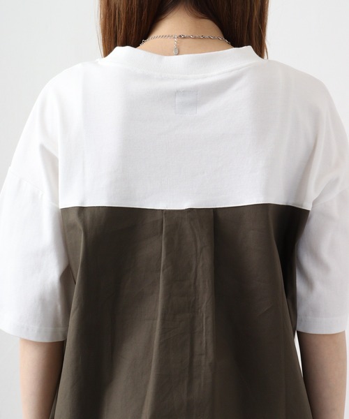 Arinomama(アリノママ)の「Arinomama 異素材ドッキングトップス(Tシャツ/カットソー・レディース・ホワイト/ブラック×グレー/ダークカーキ・FREE)」の17枚目の写真