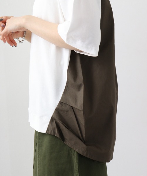 Arinomama(アリノママ)の「Arinomama 異素材ドッキングトップス(Tシャツ/カットソー・レディース・ホワイト/ブラック×グレー/ダークカーキ・FREE)」の18枚目の写真
