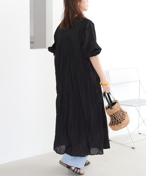 新品タグ付き✨レリューム　カフタンワンピース　コットンボイル　シワ加工　ネイビー コットンボイルクリンクルタックカフタンワンピース（ワンピース