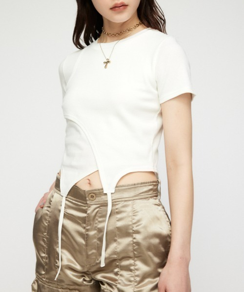 LAGUA GEM(ラグアジェム)の「RIB DOCKING TIE トップス(Tシャツ/カットソー・レディース・ホワイト/ライトグレー/ターコイズブルー・FREE)」の2枚目の写真