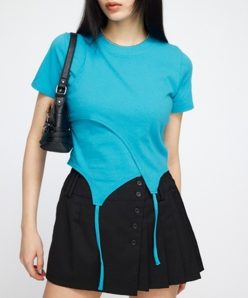 LAGUA GEM(ラグアジェム)の「RIB DOCKING TIE トップス(Tシャツ/カットソー・レディース・ホワイト/ライトグレー/ターコイズブルー・FREE)」の1枚目の写真