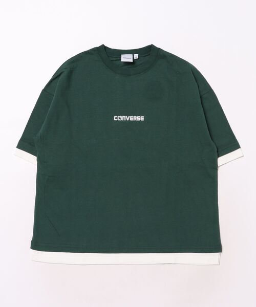 CONVERSE（コンバース）の「【CONVERSE】レイヤード風ビッグTシャツ/重ね着風/半袖/コンバース キッズ（Tシャツ/カットソー・キッズ・グリーン/オフホワイト/ブラック・140cm/150cm/160cm）」の3枚目の写真