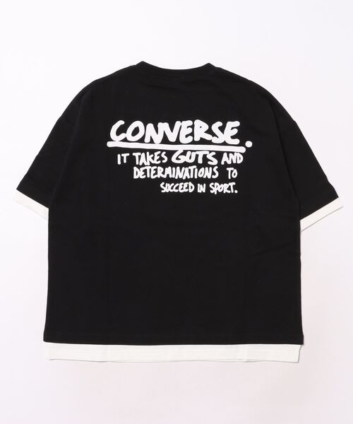 CONVERSE（コンバース）の「【CONVERSE】レイヤード風ビッグTシャツ/重ね着風/半袖/コンバース キッズ（Tシャツ/カットソー・キッズ・グリーン/オフホワイト/ブラック・140cm/150cm/160cm）」の4枚目の写真
