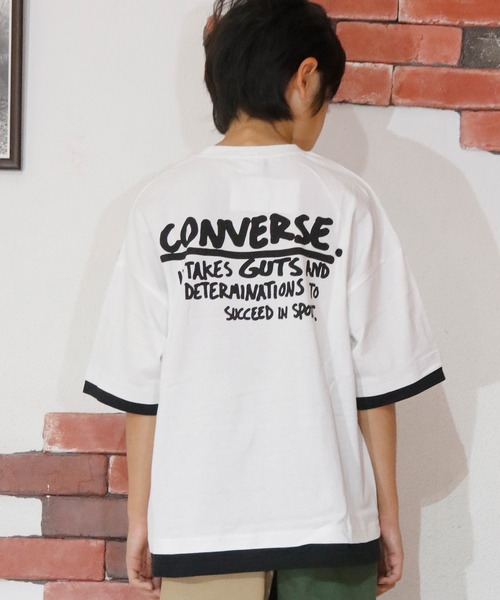 CONVERSE（コンバース）の「【CONVERSE】レイヤード風ビッグTシャツ/重ね着風/半袖/コンバース キッズ（Tシャツ/カットソー・キッズ・グリーン/オフホワイト/ブラック・140cm/150cm/160cm）」の7枚目の写真