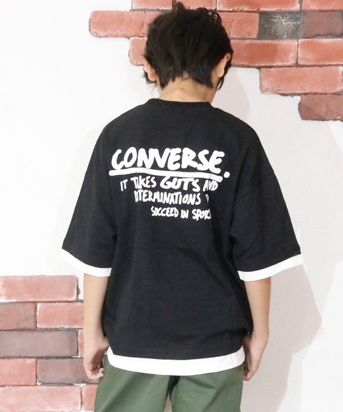 CONVERSE（コンバース）の「【CONVERSE】レイヤード風ビッグTシャツ/重ね着風/半袖/コンバース キッズ（Tシャツ/カットソー・キッズ・グリーン/オフホワイト/ブラック・140cm/150cm/160cm）」の5枚目の写真