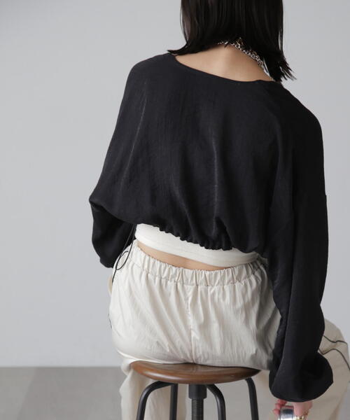 FREE'S MART（フリーズマート）の「◆ドロストショート丈ボレロ（カーディガン/ボレロ・レディース・ブラック/ライトグリーン/ホワイト・FREE）」の4枚目の写真