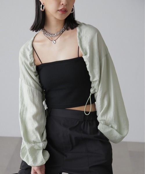 FREE'S MART（フリーズマート）の「◆ドロストショート丈ボレロ（カーディガン/ボレロ・レディース・ブラック/ライトグリーン/ホワイト・FREE）」の3枚目の写真