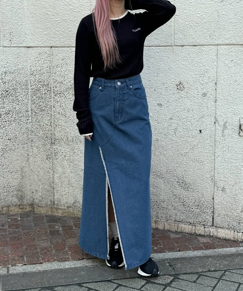 3.3 Field Trip （3.3フィールドトリップ）の「3.3 Field Trip／スリットデニムロングスカート 2107715（スカート・レディース・ブラック/ブルー・SMALL/MEDIUM）」の7枚目の写真