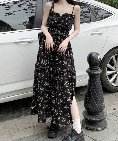 SpRay（スプレイ）の「花柄シャーリングキャミワンピース
