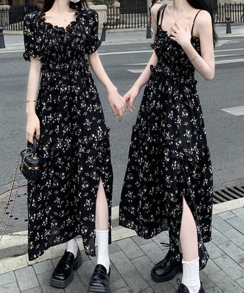 SpRay（スプレイ）の「花柄シャーリングキャミワンピース（ワンピース