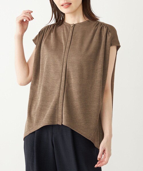 SHIPS Colors（シップス カラーズ）の「SHIPS Colors:〈手洗い可能〉リネンライク ギャザー トップス（Tシャツ/カットソー・レディース・カーキ/ネイビー・ONE SIZE）」の2枚目の写真