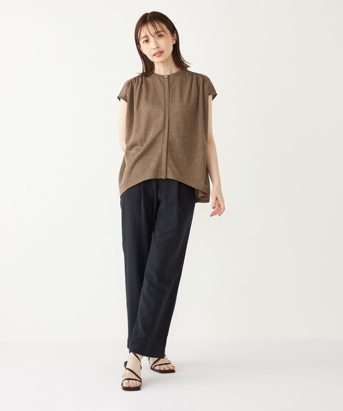 SHIPS Colors（シップス カラーズ）の「SHIPS Colors:〈手洗い可能〉リネンライク ギャザー トップス（Tシャツ/カットソー・レディース・カーキ/ネイビー・ONE SIZE）」の3枚目の写真