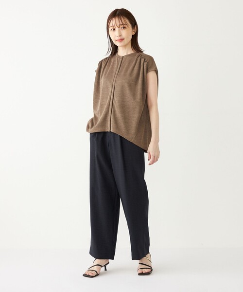 SHIPS Colors（シップス カラーズ）の「SHIPS Colors:〈手洗い可能〉リネンライク ギャザー トップス（Tシャツ/カットソー・レディース・カーキ/ネイビー・ONE SIZE）」の4枚目の写真