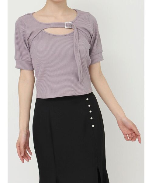 EATME(イートミー)の「レイヤードリブTOP(ニット/セーター・レディース・ブラック/アイボリー/ラベンダー・FREE)」の3枚目の写真