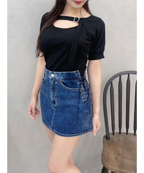 EATME(イートミー)の「レイヤードリブTOP(ニット/セーター・レディース・ブラック/アイボリー/ラベンダー・FREE)」の4枚目の写真