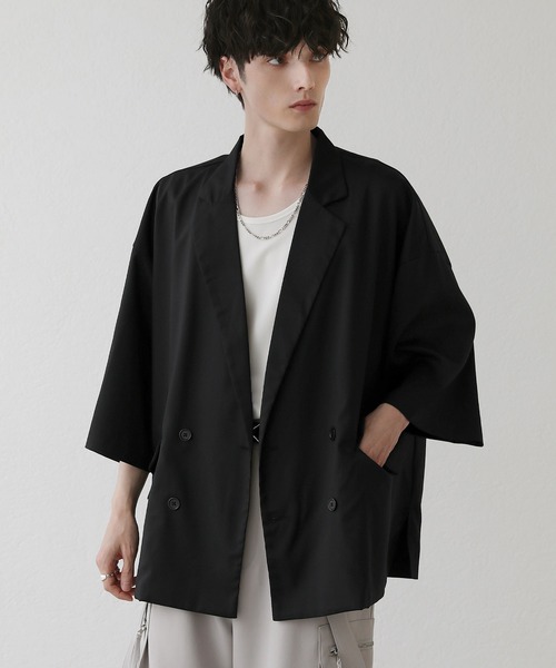 LILL(リル)の「ドレープダブルテーラー ハーフスリーブジャケット(テーラードジャケット・メンズ・グレー/ブラック・XL/L/M/S)」の6枚目の写真