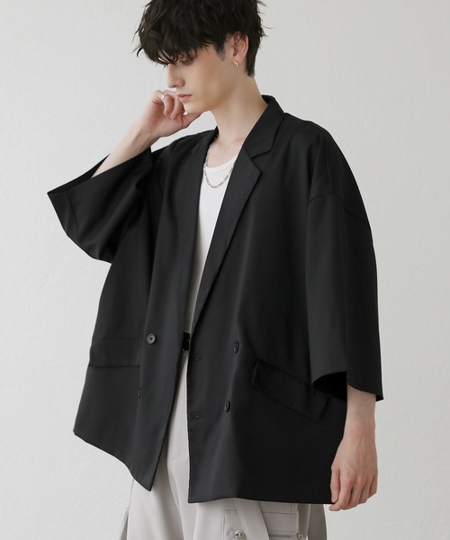 LILL(リル)の「ドレープダブルテーラー ハーフスリーブジャケット(テーラードジャケット・メンズ・グレー/ブラック・XL/L/M/S)」の7枚目の写真