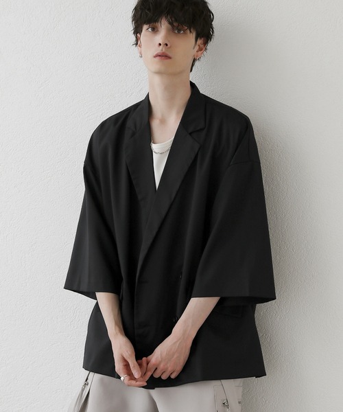 LILL(リル)の「ドレープダブルテーラー ハーフスリーブジャケット(テーラードジャケット・メンズ・グレー/ブラック・XL/L/M/S)」の9枚目の写真