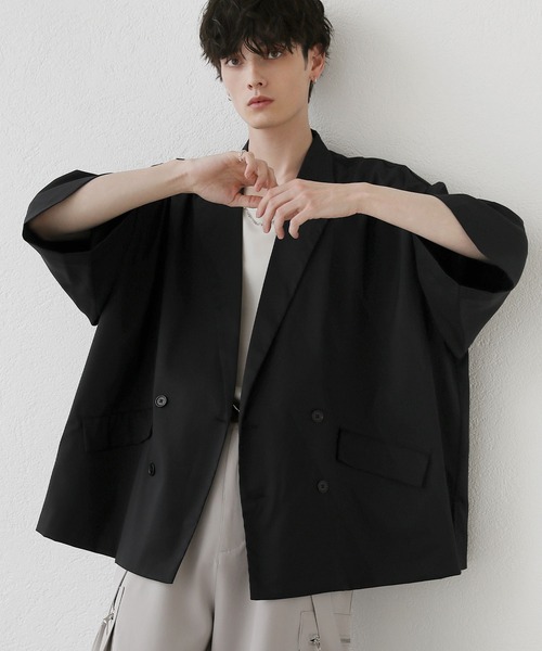 LILL(リル)の「ドレープダブルテーラー ハーフスリーブジャケット(テーラードジャケット・メンズ・グレー/ブラック・XL/L/M/S)」の10枚目の写真