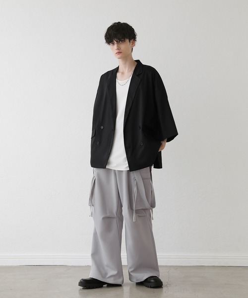 LILL(リル)の「ドレープダブルテーラー ハーフスリーブジャケット(テーラードジャケット・メンズ・グレー/ブラック・XL/L/M/S)」の12枚目の写真