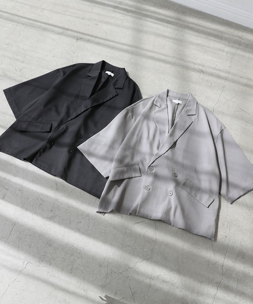 LILL(リル)の「ドレープダブルテーラー ハーフスリーブジャケット(テーラードジャケット・メンズ・グレー/ブラック・XL/L/M/S)」の17枚目の写真