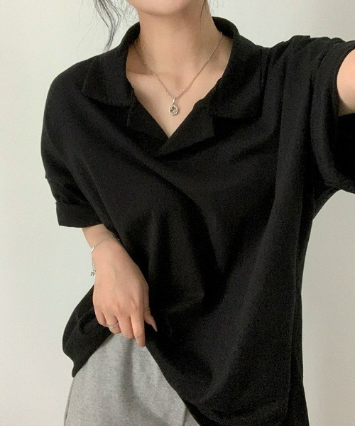 BEIDELLI（ベイデリー）の「[BELLIDE MADE] ポロカラーオーバーフィット半袖Tシャツ（Tシャツ/カットソー・レディース・ホワイト/ブラック/グレー・FREE）」の3枚目の写真