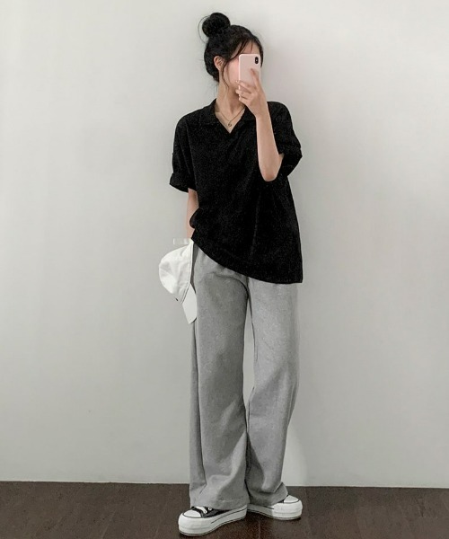 BEIDELLI（ベイデリー）の「[BELLIDE MADE] ポロカラーオーバーフィット半袖Tシャツ（Tシャツ/カットソー・レディース・ホワイト/ブラック/グレー・FREE）」の21枚目の写真